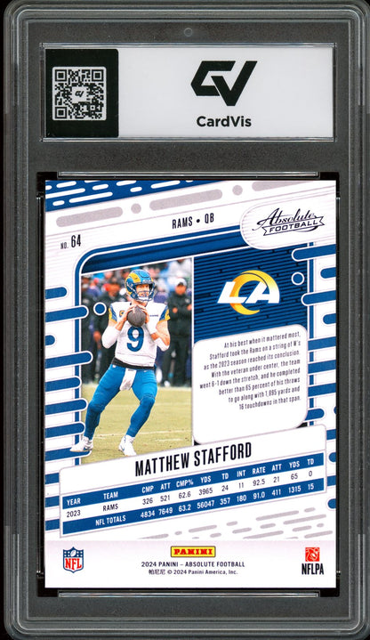 2024 Panini Absolute #64 Matthew Stafford Red And Blue Graded 10 Gem Mint - Back