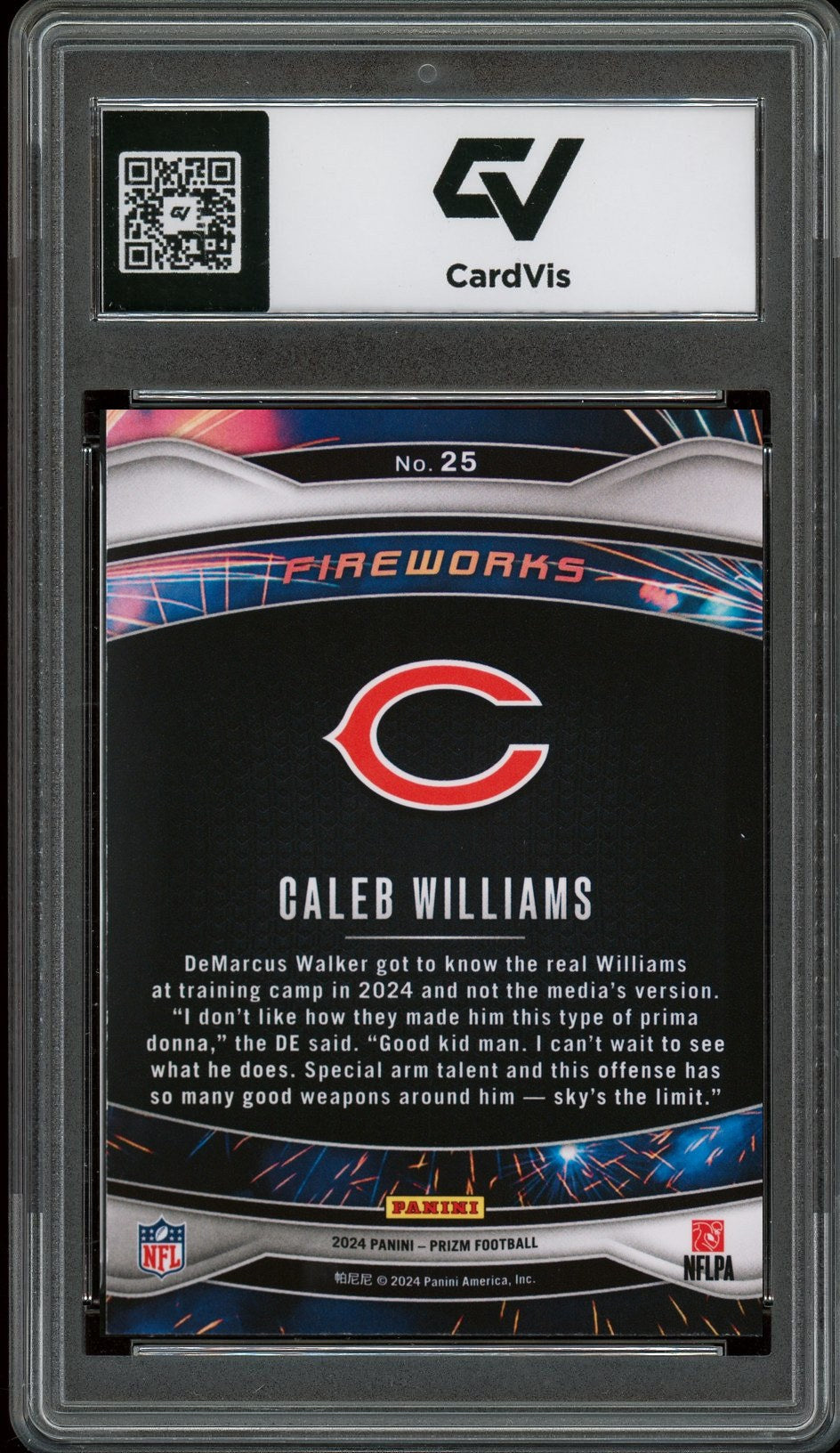 2024 Panini Prizm #25 Caleb Williams Fireworks Rookie Card RC Graded 10 Gem Mint - Back