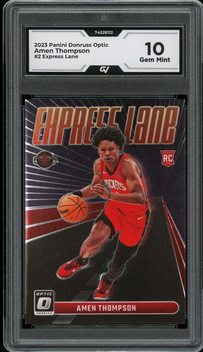2023 Panini Donruss Optic #2 Amen Thompson Express Lane Rookie Card RC Graded 10 Gem Mint - Front