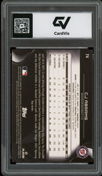 2022 Topps Chrome Black #74 CJ Abrams Graded 10 Gem Mint - Back