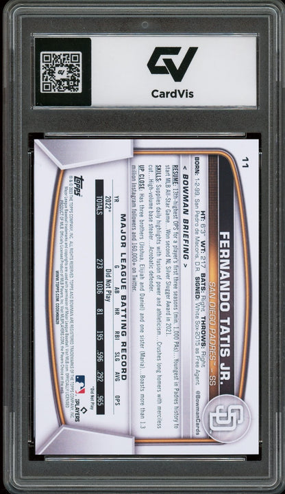 2023 Bowman #11 Fernando Tatis Jr. Graded 10 Gem Mint - Back