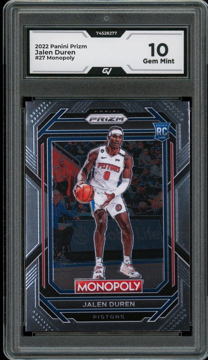 2022 Panini Prizm #27 Jalen Duren Monopoly Rookie Card RC Graded 10 Gem Mint - Front