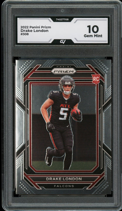 2022 Panini Prizm #308 Drake London Rookie Card RC Graded 10 Gem Mint - Front