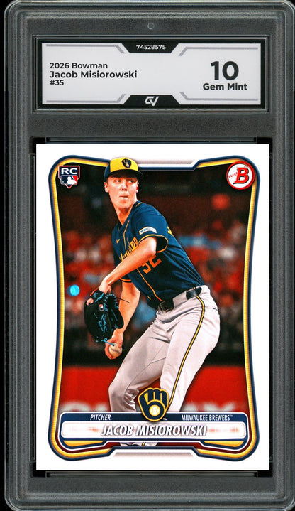 2026 Bowman #35 Jacob Misiorowski Rookie Card RC Graded 10 Gem Mint - Front