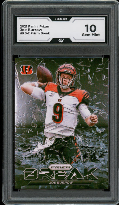 2021 Panini Prizm #PB-2 Joe Burrow Prizm Break Graded 10 Gem Mint - Front