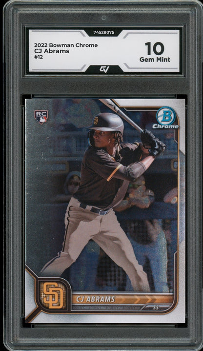 2022 Bowman Chrome #12 CJ Abrams Rookie Card RC Graded 10 Gem Mint - Front