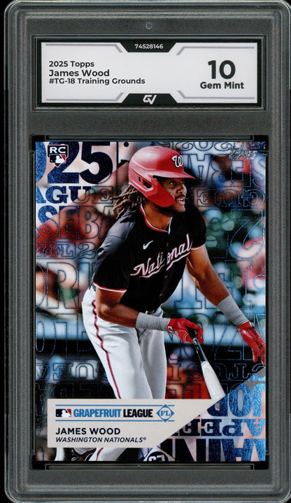 2025 Topps #TG-18 James Wood Training Grounds Graded 10 Gem Mint - Front
