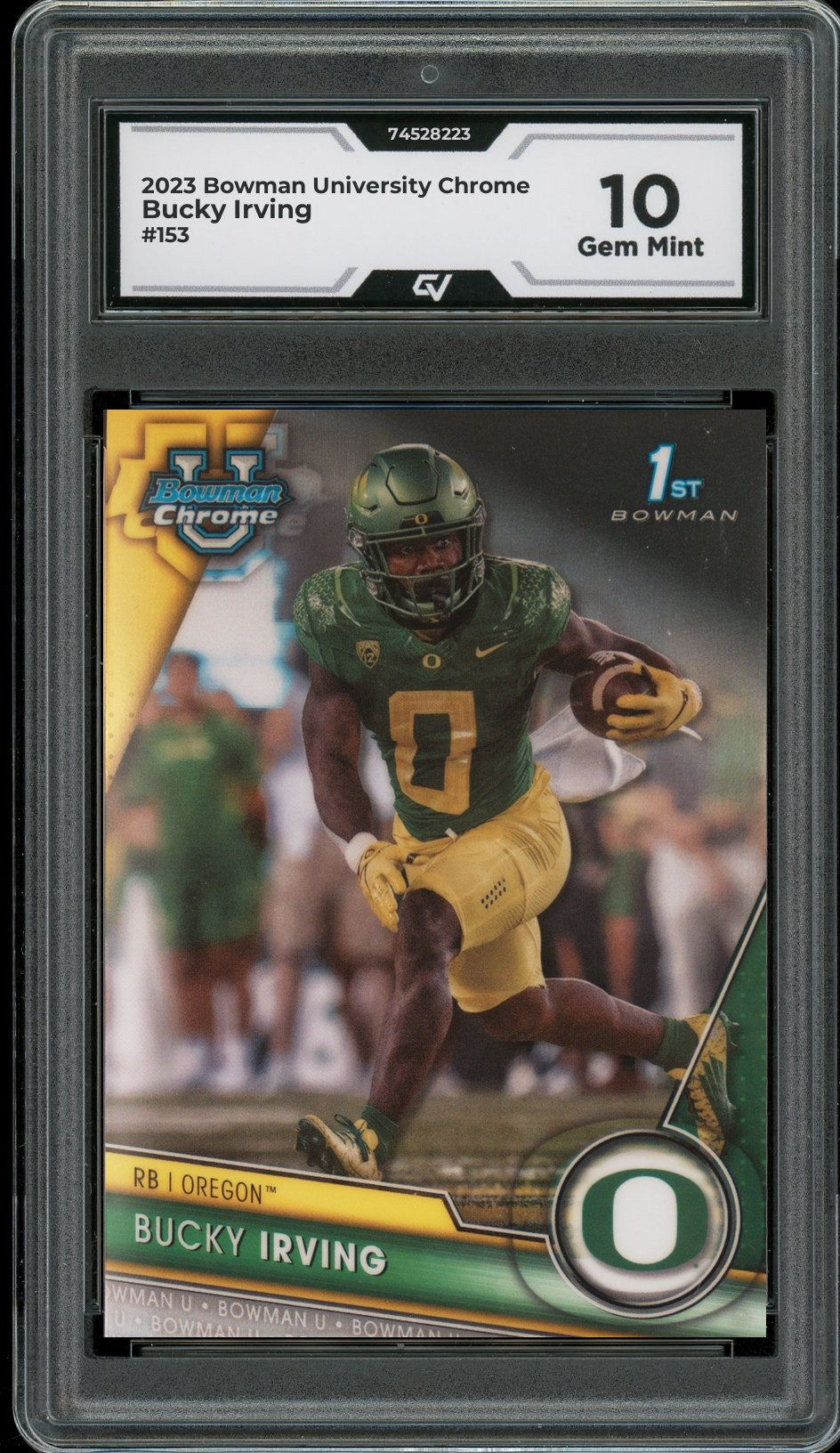 2023 Bowman University Chrome #153 Bucky Irving Rookie Card RC Graded 10 Gem Mint - Front