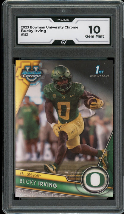 2023 Bowman University Chrome #153 Bucky Irving Rookie Card RC Graded 10 Gem Mint - Front