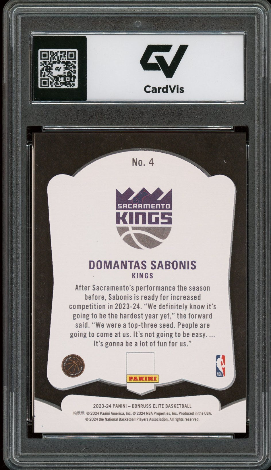2023 Panini Donruss #4 Domantas Sabonis Elite Glass Masters Graded 10 Gem Mint - Back