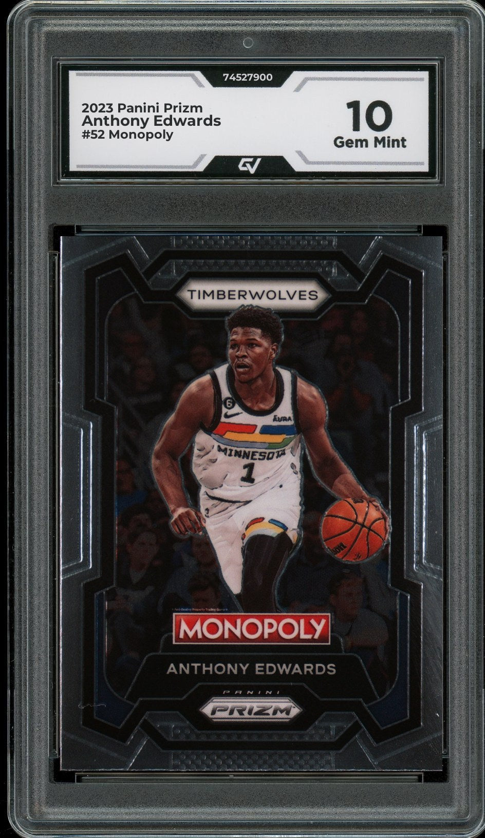 2023 Panini Prizm #52 Anthony Edwards Monopoly Graded 10 Gem Mint - Front
