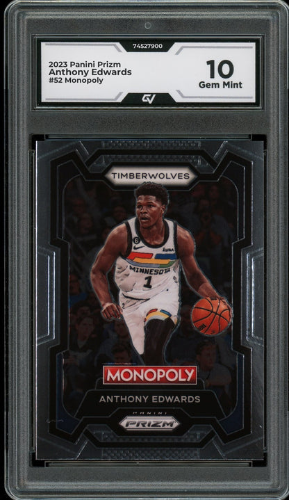 2023 Panini Prizm #52 Anthony Edwards Monopoly Graded 10 Gem Mint - Front