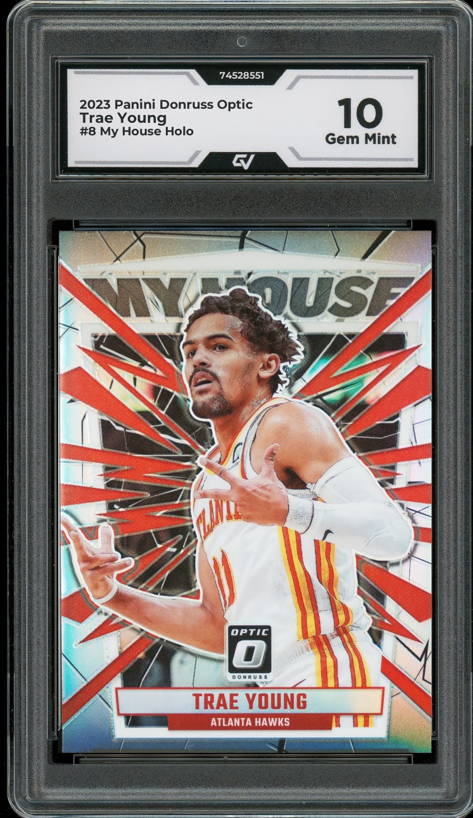 2023 Panini Donruss Optic #8 Trae Young My House Holo Graded 10 Gem Mint - Front