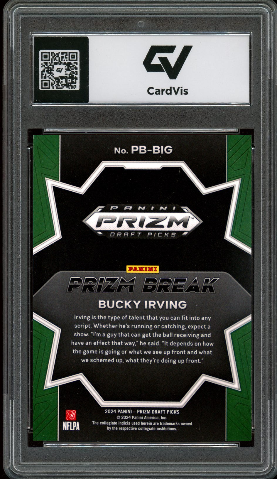2024 Panini Prizm Draft Picks #PB-BIG Bucky Irving Prizm Break Rookie Card RC Graded 10 Gem Mint - Back