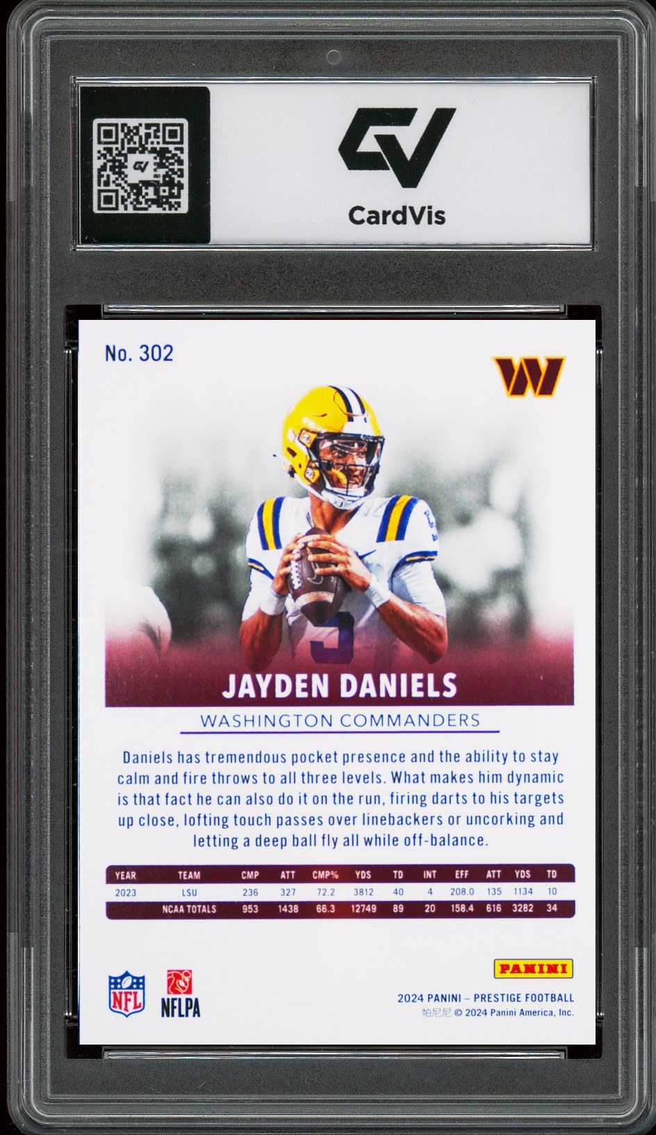 2024 Panini Prestige #302 Jayden Daniels Graded 10 Gem Mint - Back