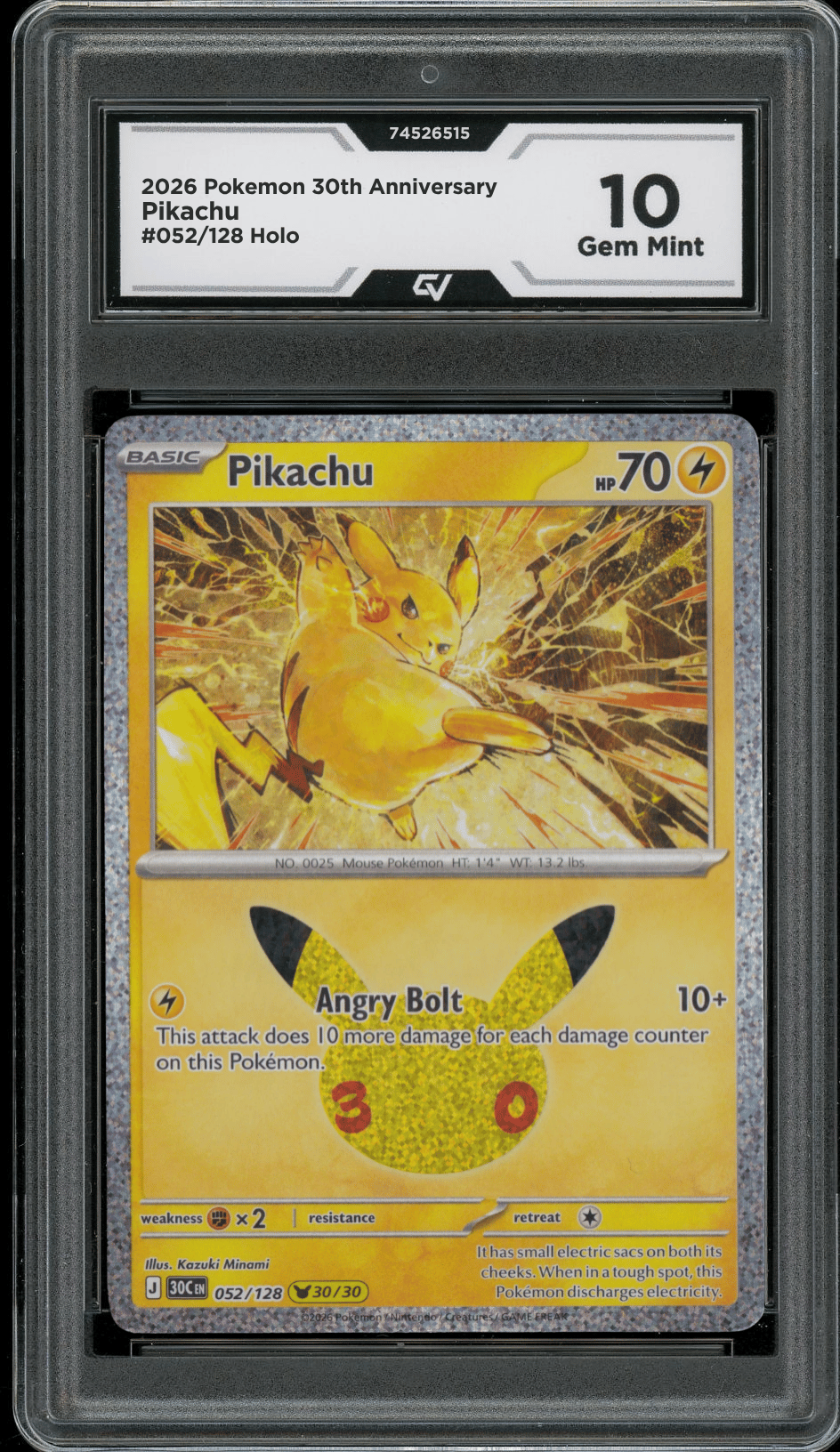 2026 Pokemon 30th Anniversary #052/128 Pikachu Holo Graded 10 Gem Mint Presale