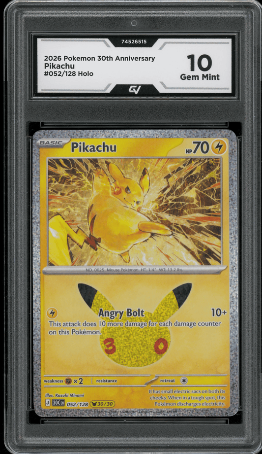 2026 Pokemon 30th Anniversary #052/128 Pikachu Holo Graded 10 Gem Mint