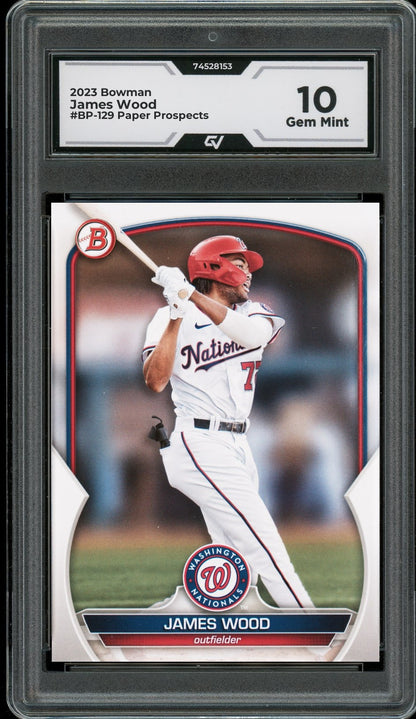 2023 Bowman #BP-129 James Wood Paper Prospects Rookie Card RC Graded 10 Gem Mint - Front