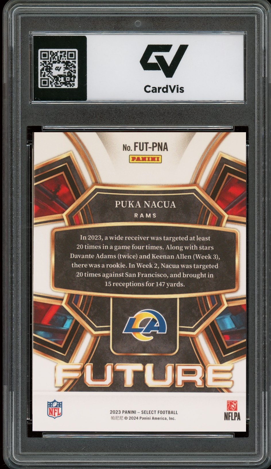 2023 Panini Select #FUT-PNA Puka Nacua Select Future Rookie Card RC Graded 10 Gem Mint - Back