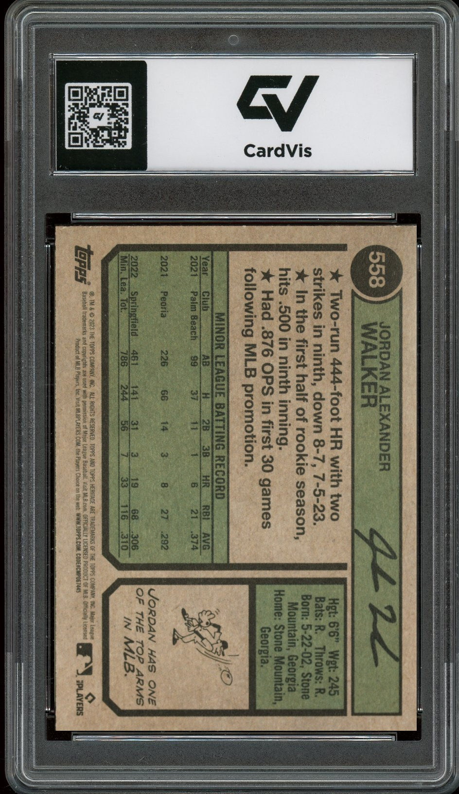 2023 Topps Heritage #558 Jordan Walker Rookie Card RC Graded 10 Gem Mint - Back