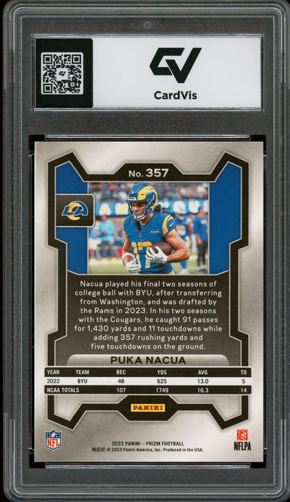 2023 Panini Prizm #357 Puka Nacua Rookie Card RC Graded 10 Gem Mint - Back