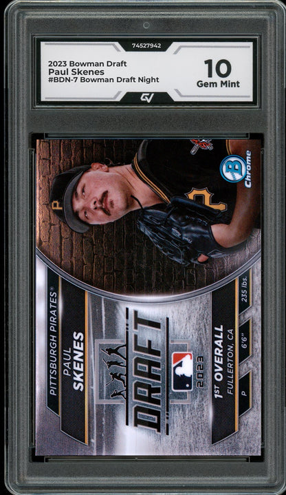 2023 Bowman Draft #BDN-7 Paul Skenes Bowman Draft Night Rookie Card RC Graded 10 Gem Mint - Front