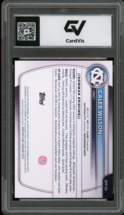2025 Bowman University #BPP-83 Caleb Wilson Prospects Rookie Card RC Graded 10 Gem Mint - Back
