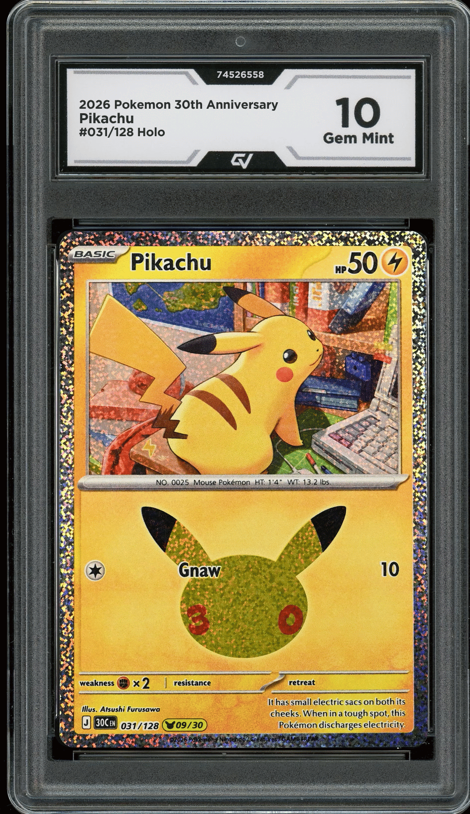 2026 Pokemon 30th Anniversary #031/128 Pikachu Holo Graded 10 Gem Mint