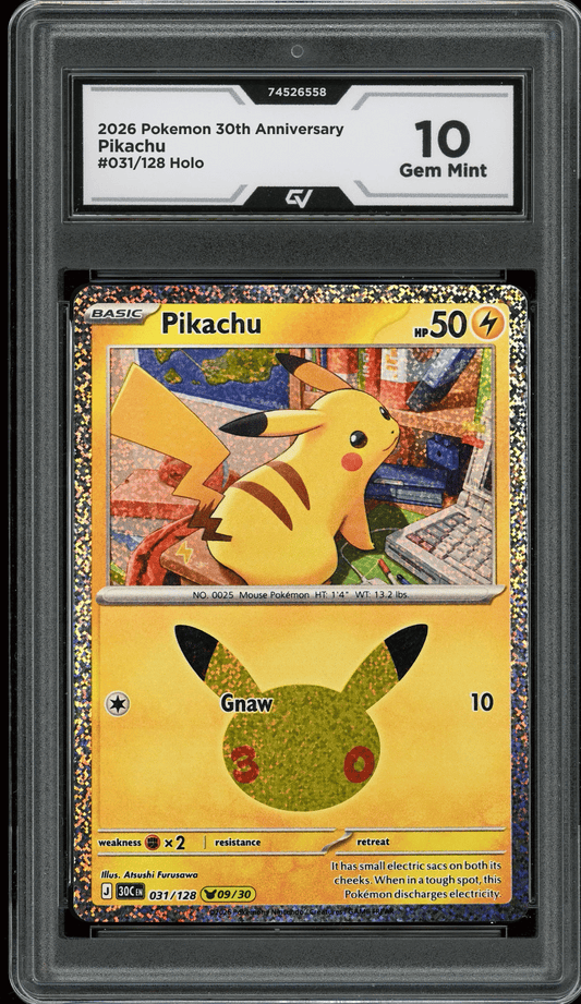 2026 Pokemon 30th Anniversary #031/128 Pikachu Holo Graded 10 Gem Mint