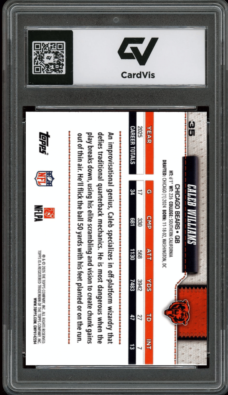 2026 Topps Flagship #35 Caleb Williams Graded 10 Gem Mint