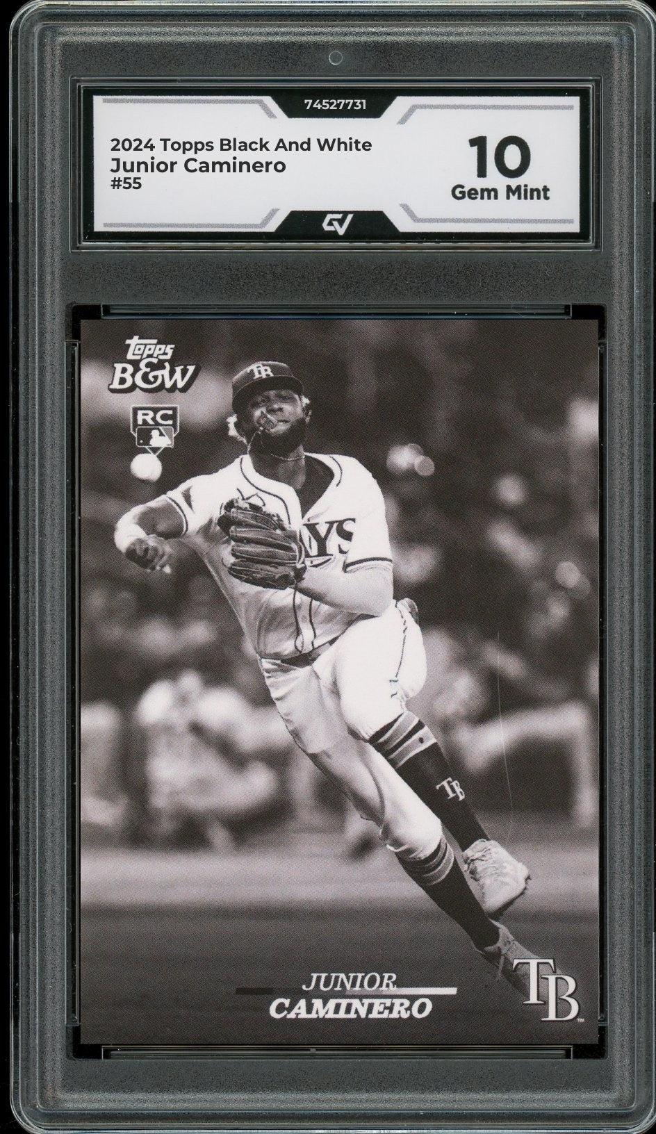 2024 Topps Black And White #55 Junior Caminero Rookie Card RC Graded 10 Gem Mint - Front