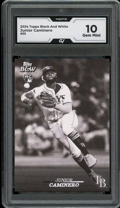 2024 Topps Black And White #55 Junior Caminero Rookie Card RC Graded 10 Gem Mint - Front
