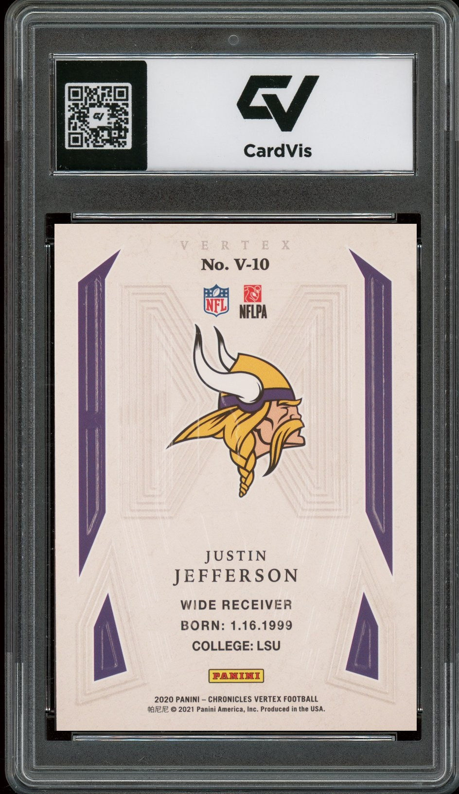 2020 Panini Chronicles #v10 Justin Jefferson Vertex Rookie Card RC Graded 10 Gem Mint - Back