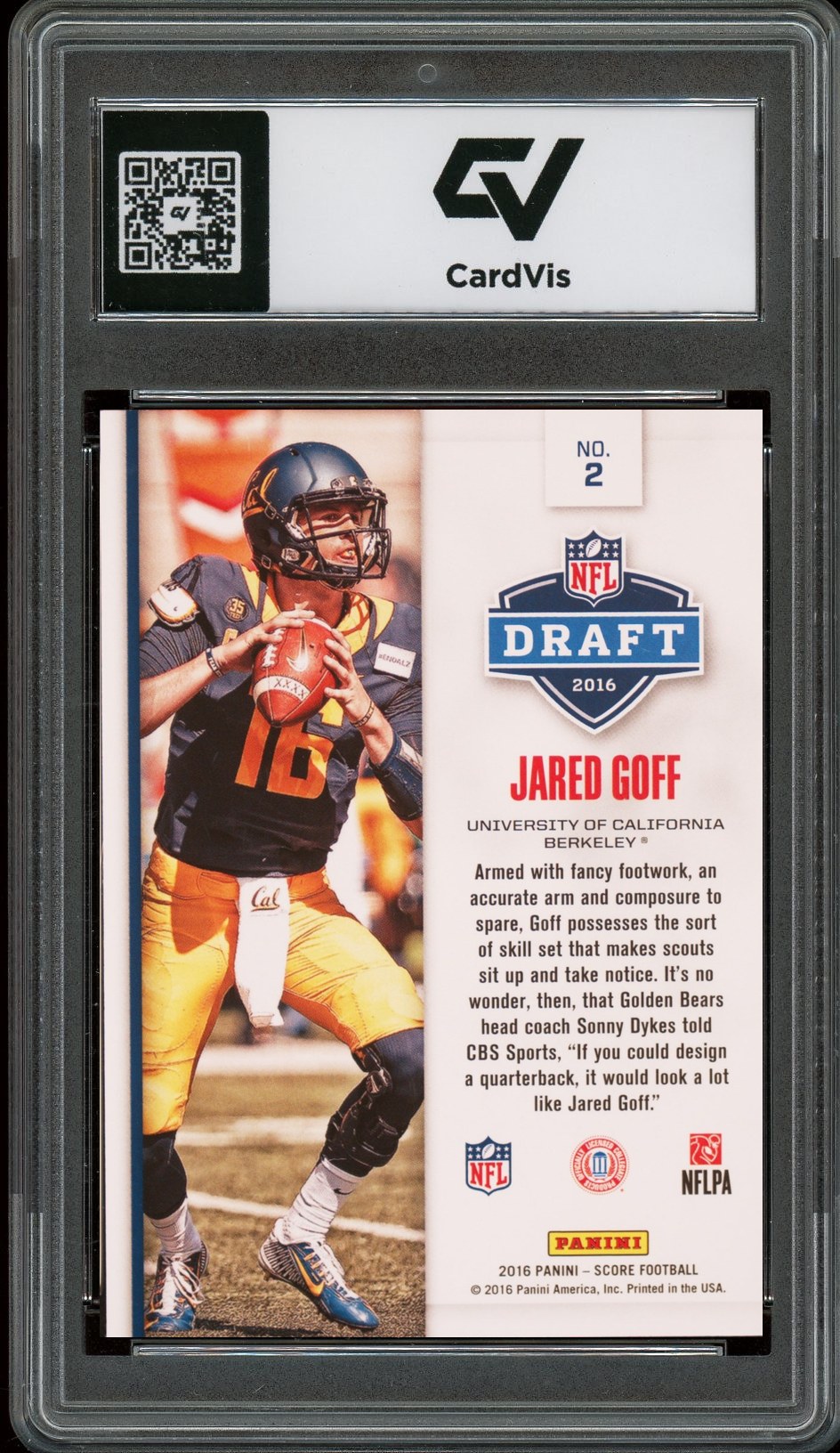 2016 Panini Score #2 Jared Goff NFL Draft Rookie Card RC Graded 10 Gem Mint - Back