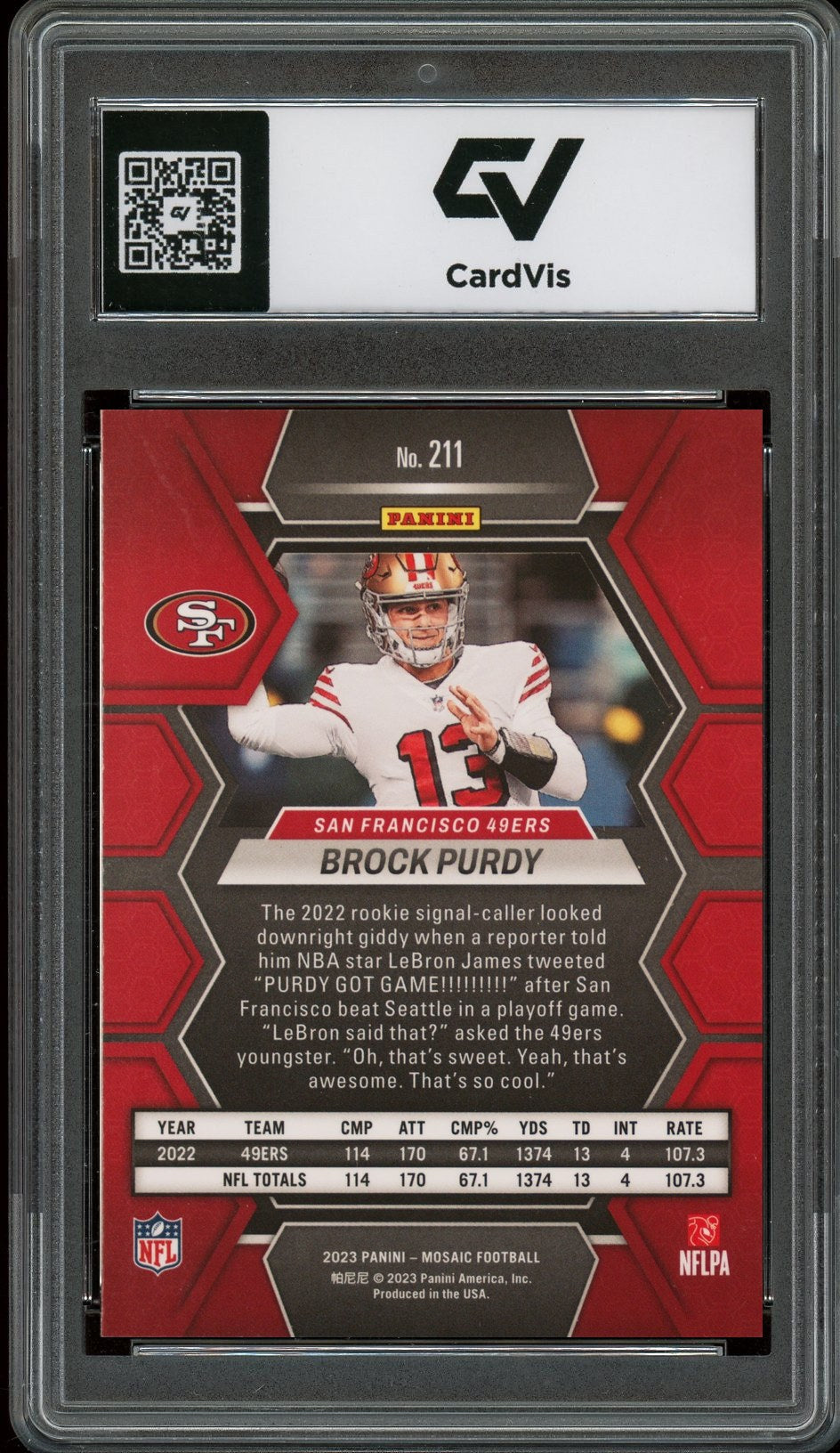 2023 Panini Mosaic #211 Brock Purdy Graded 10 Gem Mint - Back