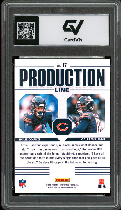 2025 Panini Donruss #17 Rome Odunze / Caleb Williams Production Line Graded 10 Gem Mint - Back