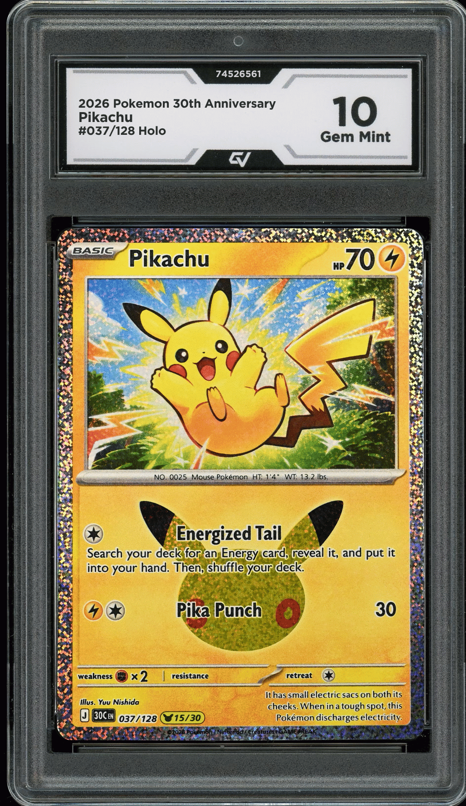 2026 Pokemon 30th Anniversary #037/128 Pikachu Holo Graded 10 Gem Mint