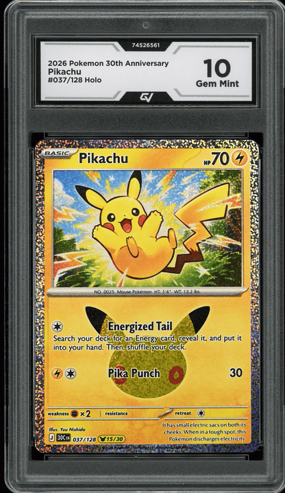 2026 Pokemon 30th Anniversary #037/128 Pikachu Holo Graded 10 Gem Mint