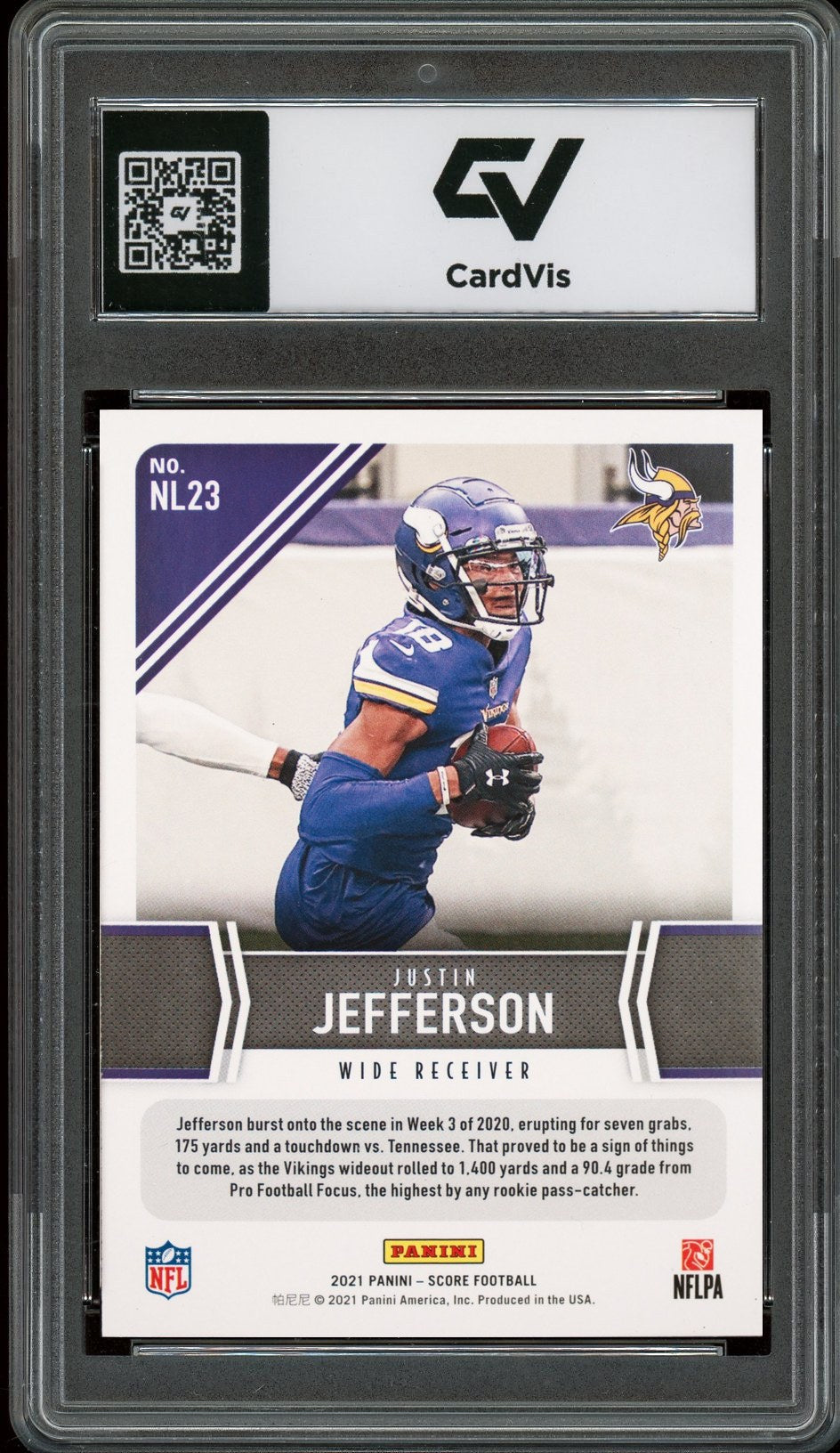 2021 Panini Score #NL23 Justin Jefferson Next Level Stats Graded 10 Gem Mint - Back