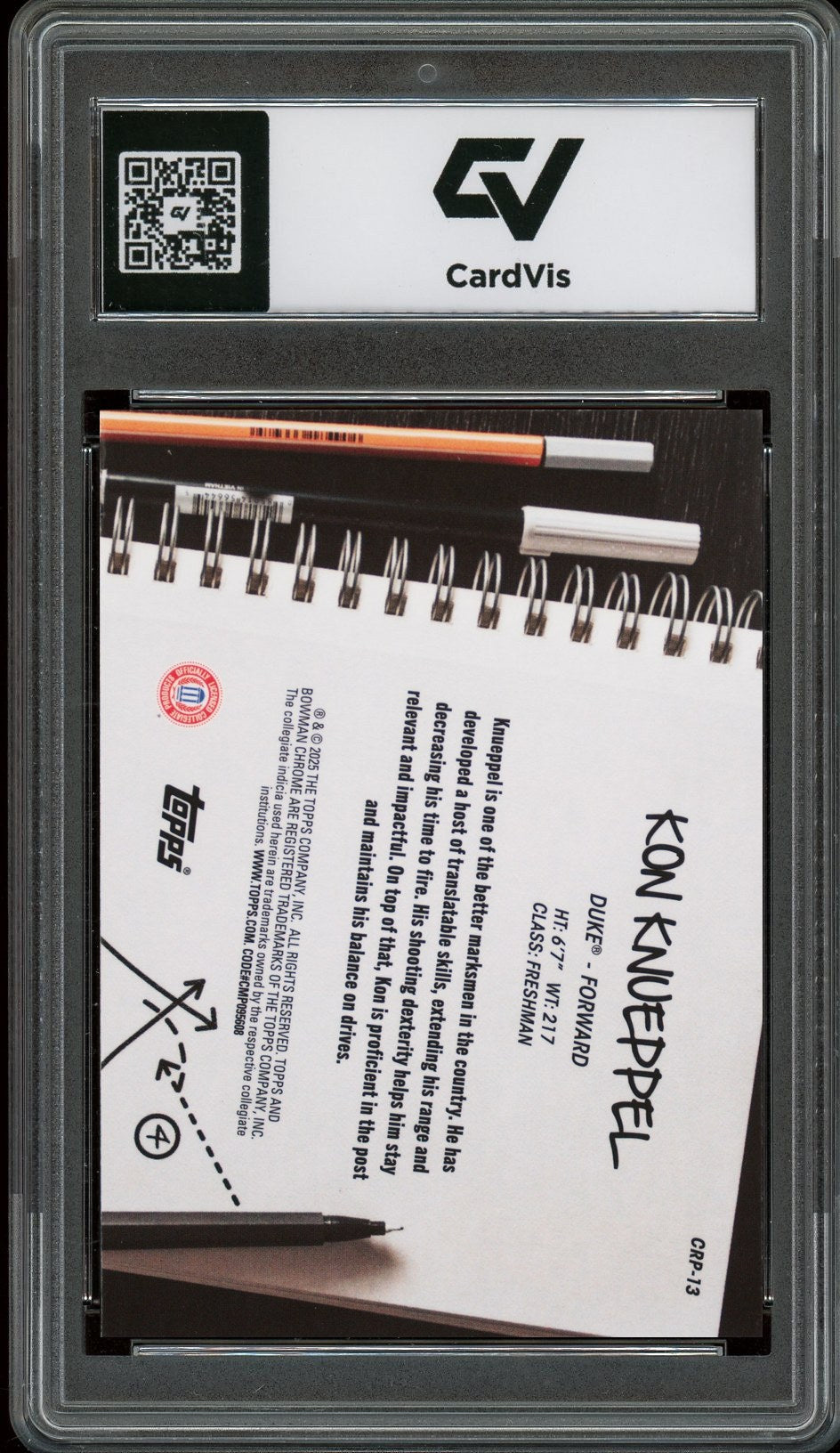 2024 Bowman Chrome University #CRP-13 Kon Knueppel College Rule Playbook Rookie Card RC Graded 10 Gem Mint - Back