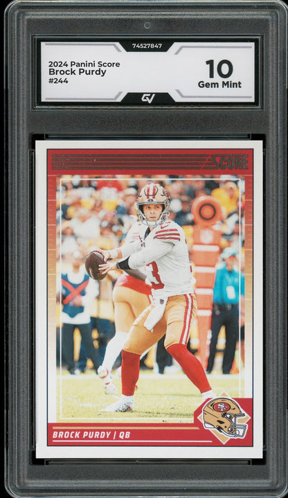 2024 Panini Score #244 Brock Purdy Graded 10 Gem Mint - Front