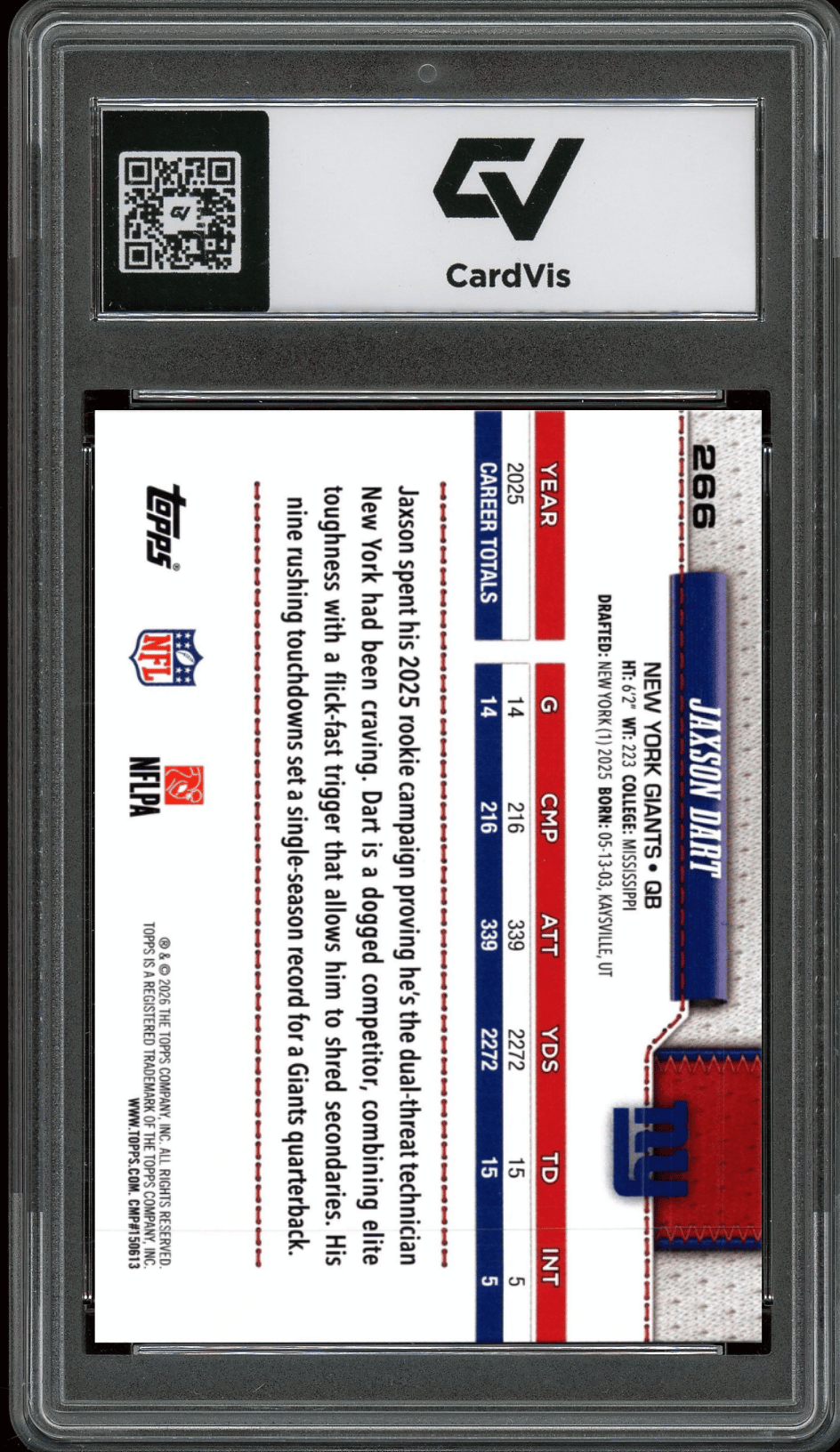 2026 Topps Flagship #266 Jaxson Dart Graded 10 Gem Mint