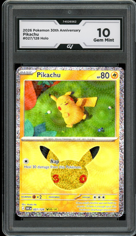 2026 Pokemon 30th Anniversary #027/128 Pikachu Holo Graded 10 Gem Mint