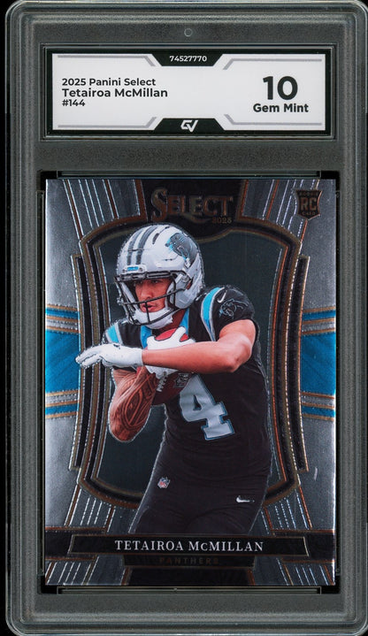 2025 Panini Select #144 Tetairoa McMillan Rookie Card RC Graded 10 Gem Mint - Front