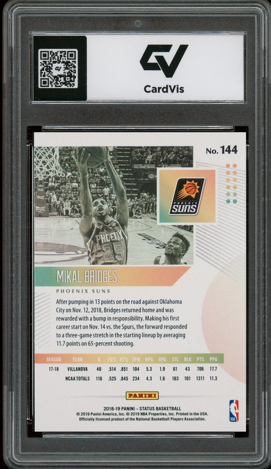 2018 Panini Status #144 Mikal Bridges Rookie Card RC Graded 10 Gem Mint - Back