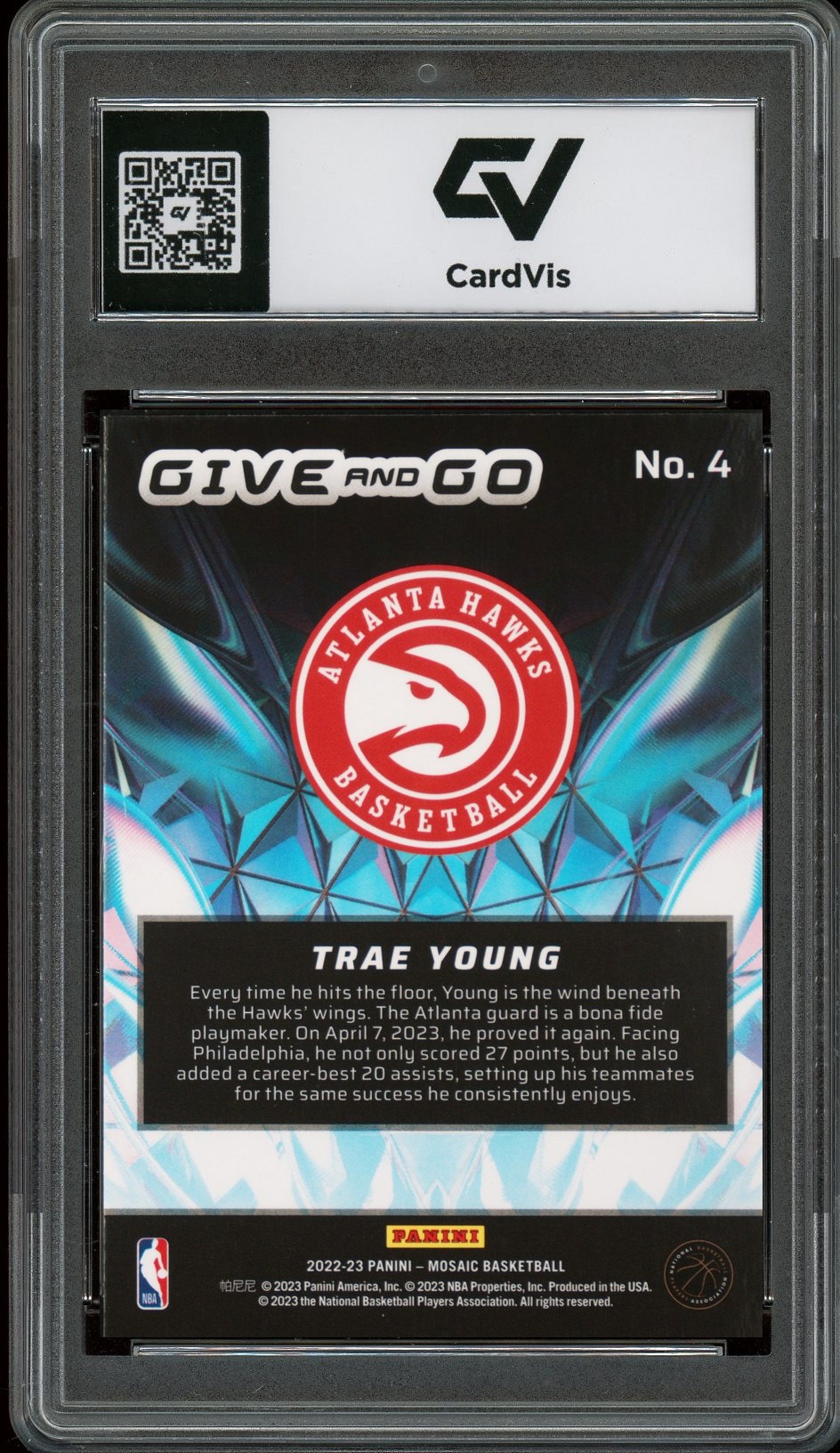 2022 Panini Mosaic #4 Trae Young Give And Go Graded 10 Gem Mint - Back