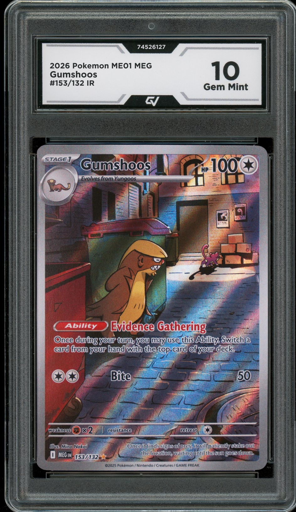 2026 Pokemon ME01 Mega Evolutions #153/132 Gumshoos IR Graded 10 Gem Mint