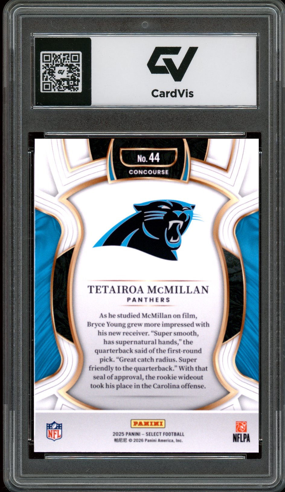 2025 Panini Select #44 Tetairoa McMillan Rookie Card RC Graded 10 Gem Mint - Back
