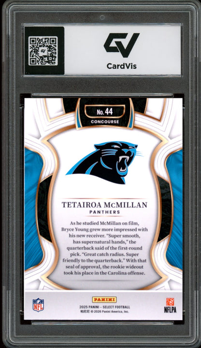 2025 Panini Select #44 Tetairoa McMillan Rookie Card RC Graded 10 Gem Mint - Back