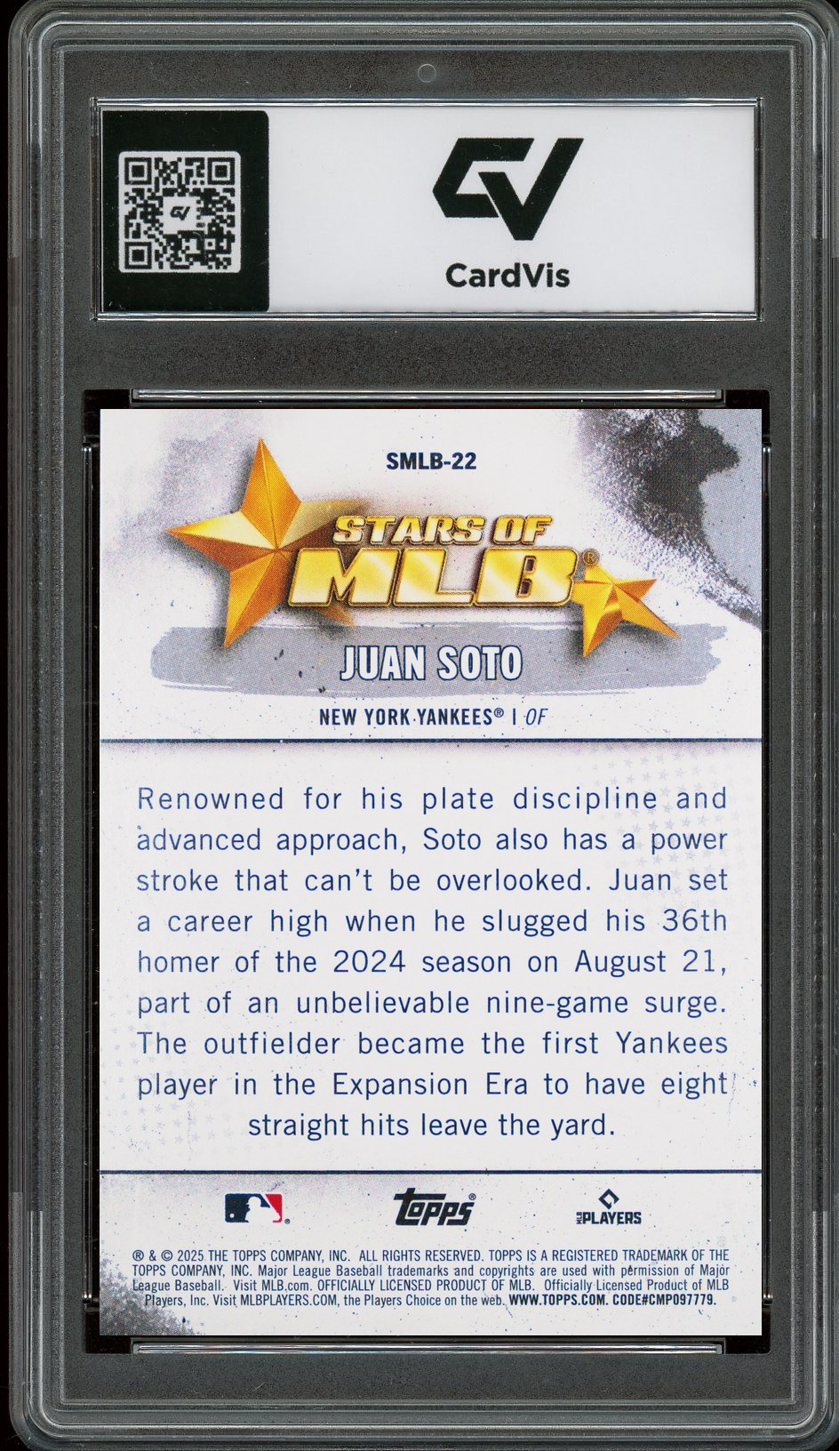 2025 Topps #SMLB-22 Juan Soto Stars Of Mlb Graded 10 Gem Mint - Back